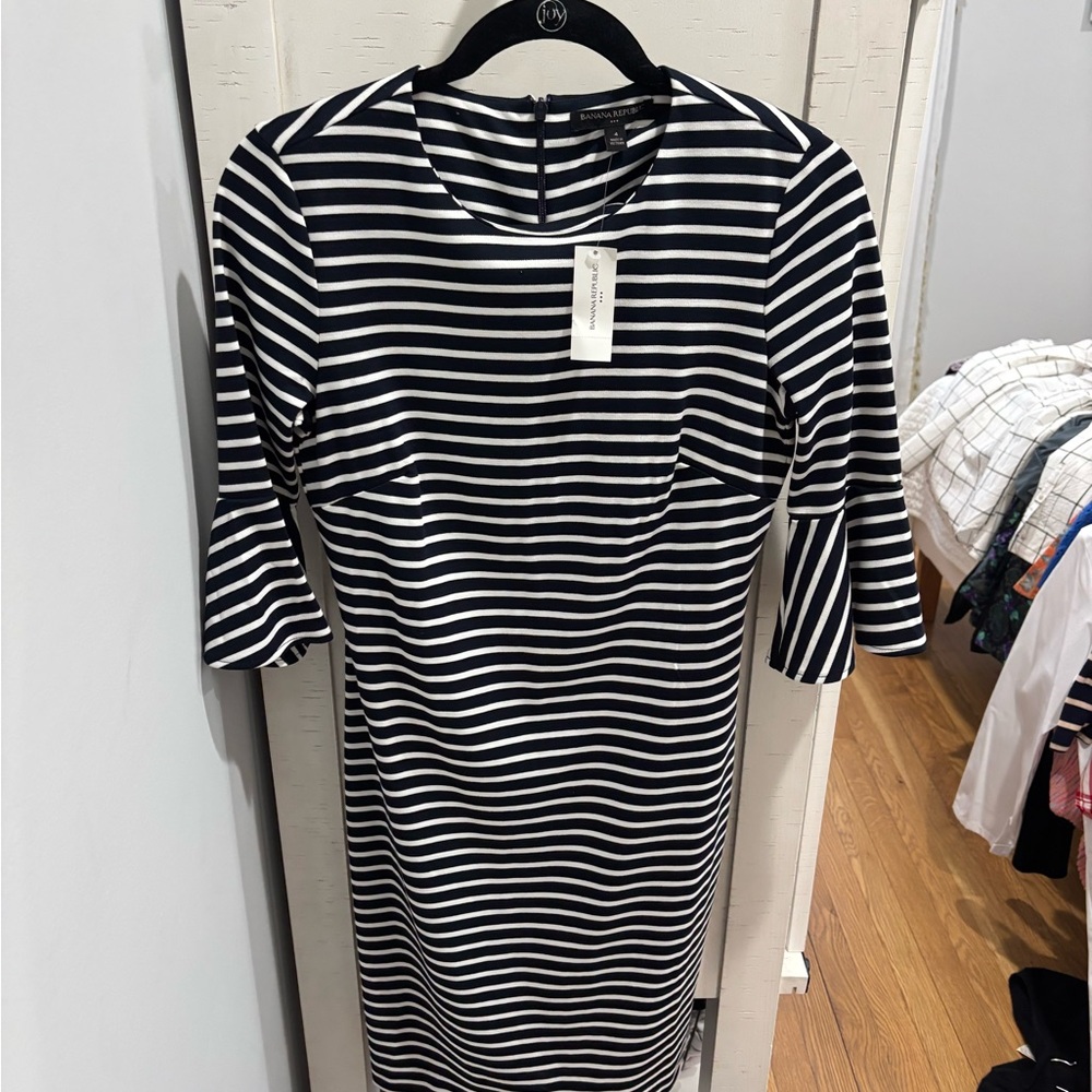 Banana Republic Navy and White Striped Midi Dress